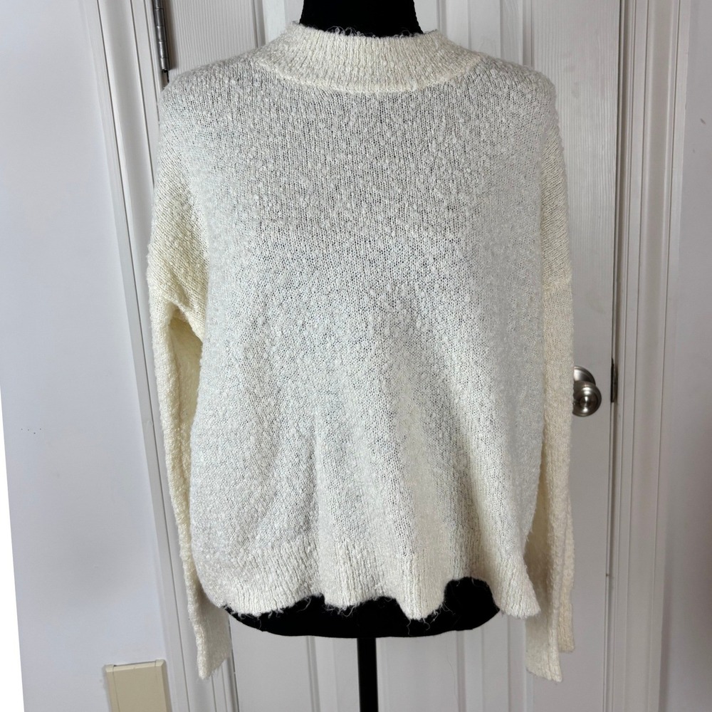 Twist Women Cream Open Back Tie Knit Sweater Mock Neck Wool Blend Small